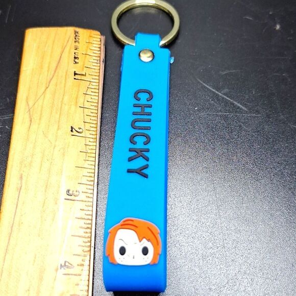 Blue silicone Chucky doll keychain handle horror childs play keyring - Picture 3 of 3